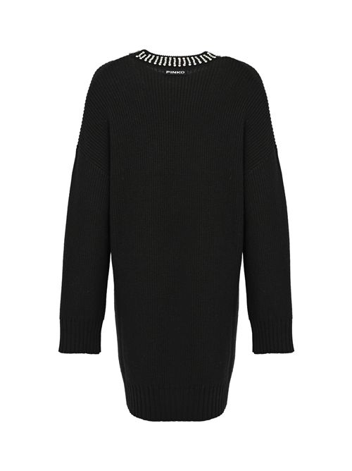 Abito Ask in maglia di misto lana e cashmere con collo strass Nero PINKO | 105746 A2S4Z99